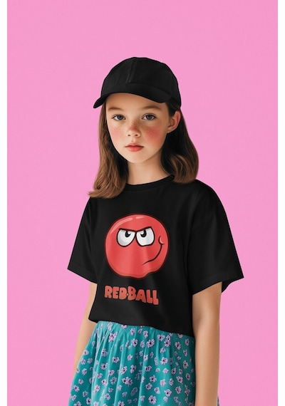 Sevbano Unisex Red Ball Baskılı Oyun Çocuk Tişört Siyah