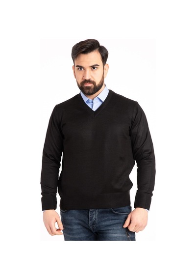 Nacar Store Erkek Siyah V Yaka Triko Kazak