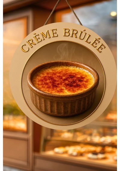 Creme Brulee Temalı İpli Mdf Ahşap Kapı Duvar Süsü, Cafe, Mutfak Dekoratif Tablo