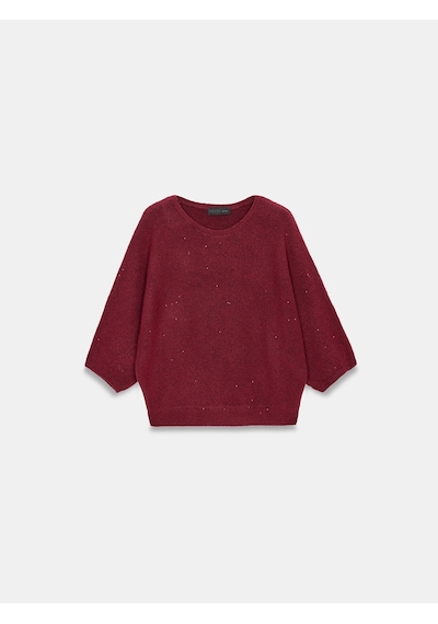 Dilvin 10856 Parıltılı Kısa Kollu Kazak-bordo