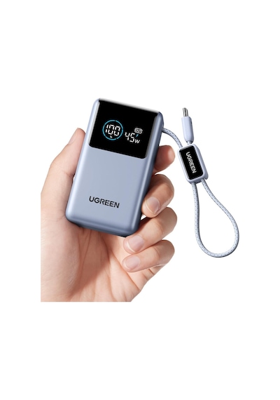 Ugreen Nexode Pro 10.000 Mah 55w Akıllı Dijital Ekranlı Dahili Usb-c Kablolu Hızlı Şarj Powerbank, 75701b Gri