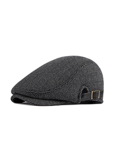 Valkyrie İtalyan Style Retro Balık Sırtı Erkek Kasket Şapka Tokalı Ayarlanabilir Erkek Koyu Gri