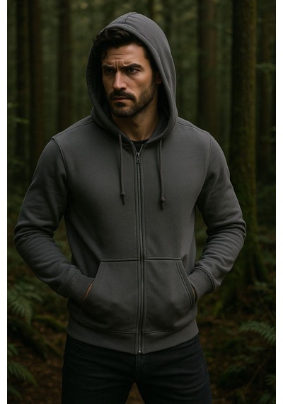 Erkek Kapüşonlu Pamuklu Sweatshirt Hırka Fermuarlı Rahat Kalıp Basic Hırka Çok Renkli