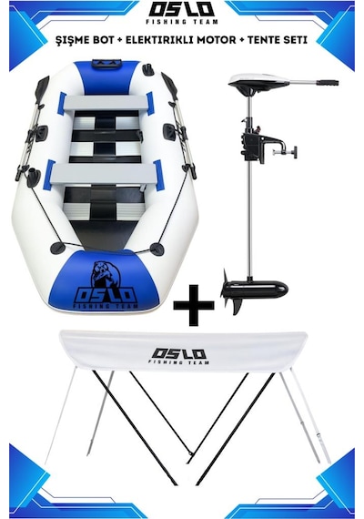 Oslo Fishing Team Mavi Beyaz Şişme Bot Motor Ve Tente Seti