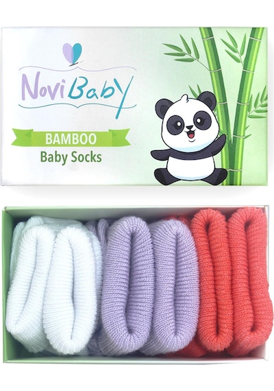 Novibaby 3'lü Bambu Yenidoğan Bebek Çorabı I Purple Orange I 0-6 "Karışık Renkli"