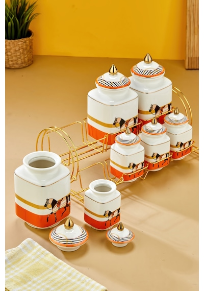 Cooker Hürrem 7'li Standlı Baharat Saklama Seti Ckr3779 Turuncu