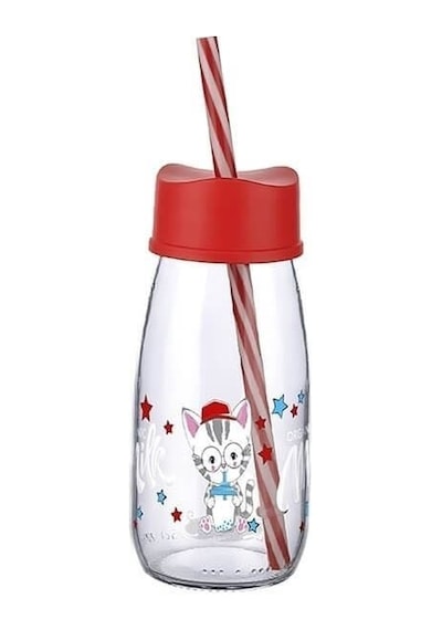 Pipetli Su Ve Süt Şişesi Cam 250 Ml - Kırmızı Renkli