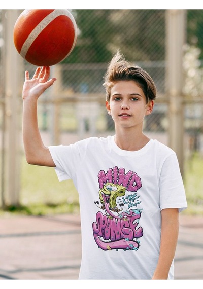 Sevbano Unisex Mind Like A Sponge Baskılı Süngerbob Çizgi Film Çocuk Tişö Beyaz