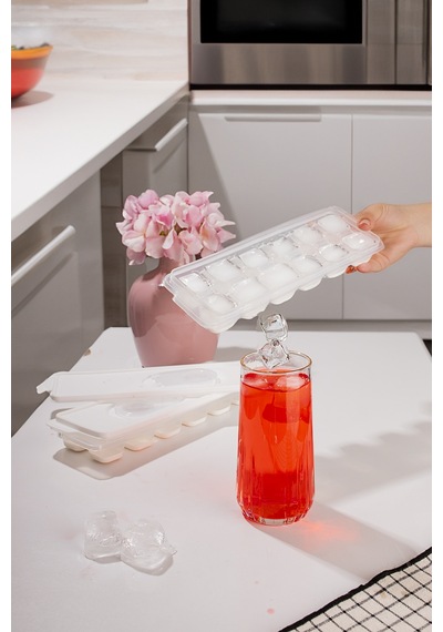 Org-160 Plastik Kapaklı 12 Hazneli Yapışmaz Silikon Tabanlı Buzluk Buz Kalıbı - Beyaz Plastik Diğer