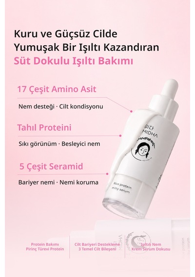 Pirinç Proteini İçeren Cilde Parlaklık Kazandıran Nemlendirici Serum Mıdha Rice Protein Milky Serum