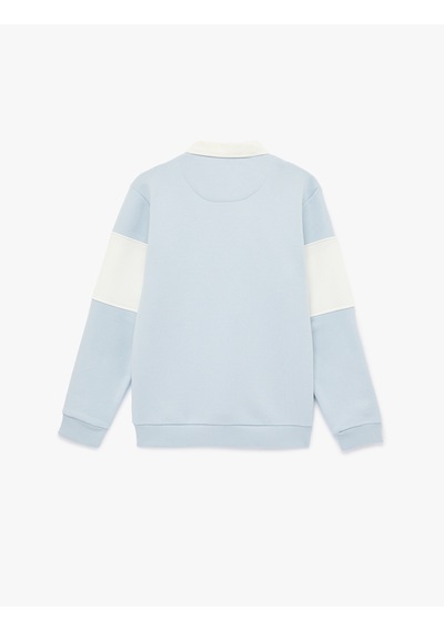 Koton Uzun Kollu İşlemeli Renk Bloklu Polo Yaka Sweatshirt Mavi 6sam70030mk Mavi