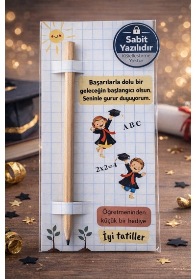 5 Adet Mezuniyet Temalı Kalem Kartı Natürel Kurşun Kalemli Öğretmenden Hediye Jelatinli Ahşap