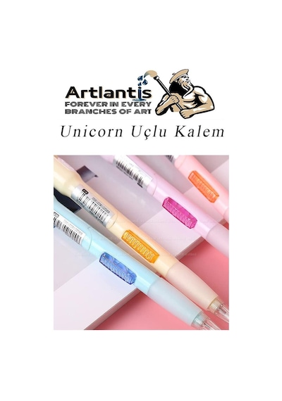 Işıklı Unicorn Uçlu Kalem Seti Mavi 0.7 Mm 1 Paket Unicorn Başlıklı Versatil Kalem Süslü Silikonlu Hediyelik Kalem