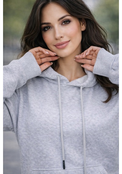 Buyolog Kadın Oversize Premium 3 İplik Şardonlu Sweatshirt Gri