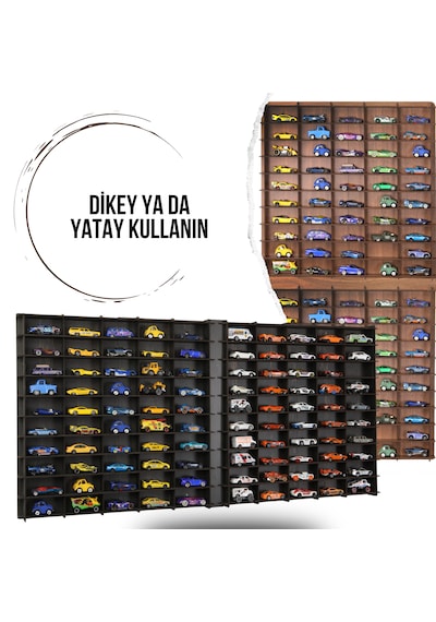 Pleksi Kapak 1/64 Hotwheels, Matchbox Uyumlu Oyuncak Hobi 100lü Araba Rafı Ceviz