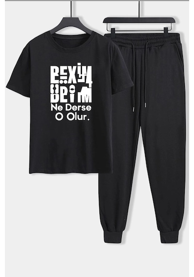 Uyguntarz Unisex Beyim Ne Derse O Olur 2'li Eşofman Takımı Siyah