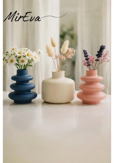 3'lü Mini Vazo Seti Pampas & Kuru Çiçek İçin İskandinav Pastel Taş Vazolar, Raf & Masa Üstü Minimal Dekor, M Diğer