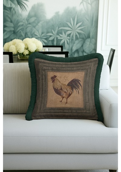 Retro Tavuk Figürlü Saçaklı Yastık Kılıfı - Country Vintage Haki Yeşil Püsküllü Kırlent Kılıfı Pastel Göl Yeşil Retro Tavuk Figürlü Saçaklı Yastık Kılıfı - Country Vintage Haki Yeşil Püsküllü Kırlent Kılıfı Pastel Göl Yeşil