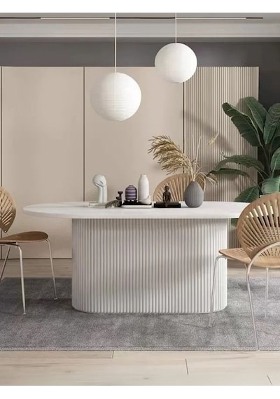 Luna Oval Beyaz Ahşap Bohem Masa 80x150 Beyaz