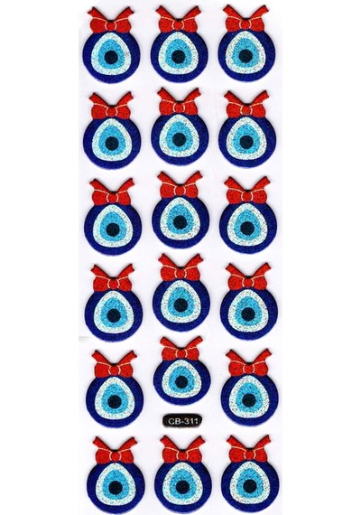 Sticker Kabartmalı Sticker Defter Planlayıcı Etiket Cb311 16x7 Cm- Kurdeleli Nazar Boncuğu Çok Renkli