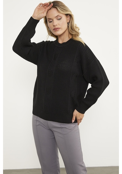 Sementa Petek Desenli Oversize Triko Kazak - Siyah 001