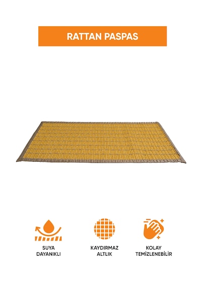 Rattan Kaymaz Banyo Paspası- Su Geçirmez- Çok Amaçlı Mat 50x120 C Açık Kahve