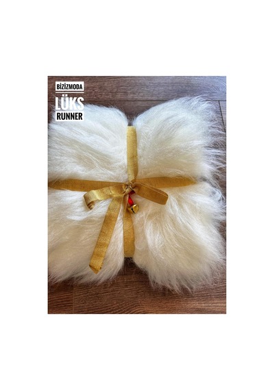Yılbaşı Lüks Runner Davet Sunumluk Yemek Sofra Sunumluk Runner Peluş 30cmx140cm Beyaz