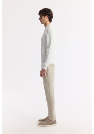 Avva Erkek Ekru Bisiklet Yaka Dokulu Rayon Tüylenmeyen Regular Fit Triko Kazak A51y5022