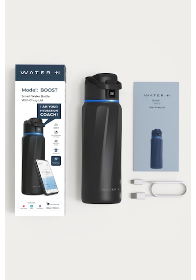 Waterh Boost Akıllı Termos Hidrasyon Takibi Yapan, Yalıtımlı 0,71l / 24oz Akıllı Şişe Siyah