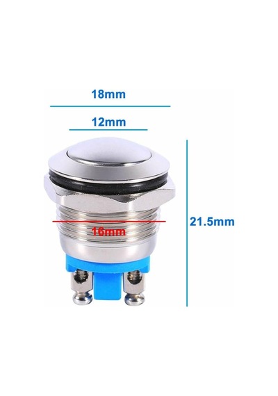 Alkatronik 16mm Metal Panel Montaj Yuvarlak Kafa Push Buton No Dc 6a 12v Ac 3a 250v Ip67 Su Geçirmez Düğme