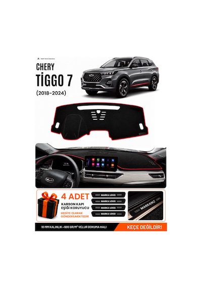Chery Tiggo 7 2018-2024 Uyumlu Torpido Örtüsü, Torpido Kılıfı - Siyah-kırmızı - Cy002