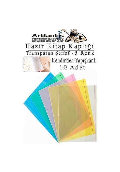 Hazır Kitap Kaplığı Şeffaf Buzlu Renkli 10 Adet 1 Paket Cırtlı Ayarlanabilir Kendinde Yapışkanlı Kaplık Okul Sınıf Karışık