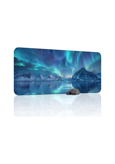 Kuzey Işıkları Kaymaz Dikişli Kauçuk Oyuncu Mousepad V1 - 90x40 Xxl Gaming Mouse Pad Fare Altlığı