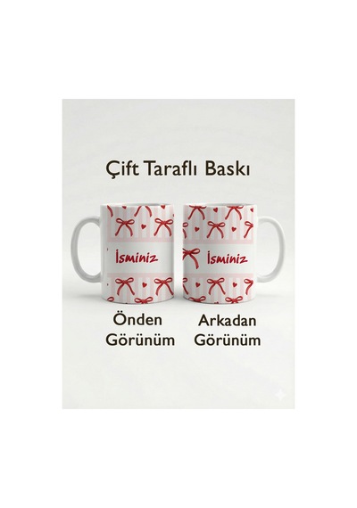 Kişiselleştirilebilir İsme Özel Kupa Bardak - Kırmızı Kurdele Ve Kalp Desenli Çizgili Hediyelik 330 Ml Çok Renkli - 876074392 Çok Renkli - 876074392 Çok Renkli