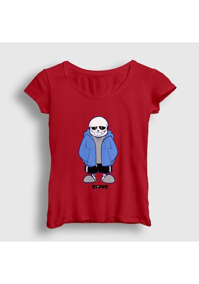 Presmono Kadın Blue Coat Sans Undertale T-shirt Kırmızı
