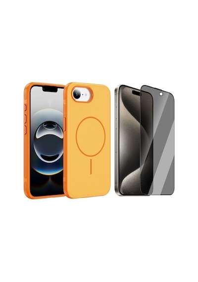 Vendas iPhone 16e Uyumlu Joko Neksa M-safe Kapak + Privacy Cam Ekran Koruyucu Turuncu