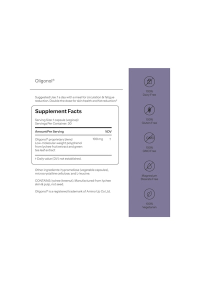 Oligonol Made From Lychee Fruit And Green Tea 30 Veg. Capsules