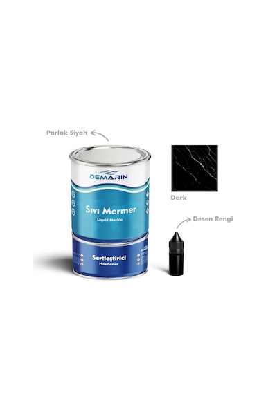 Sıvı Mermer Liquid Marble - Parlak Siyah Üzerine Beyaz Desen 4 KG