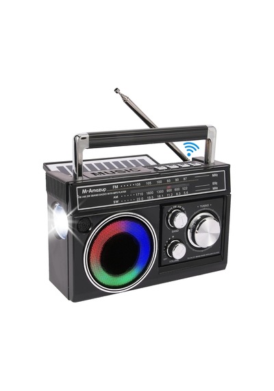 Nostalji Solar Enerjili Güneş Panelli Fm Radyo Şarj Edilebilir Bluetooth Hoparlör Rbg Işıklı Sd Kart Usb Ve El Fenerli Siyah - 911392134