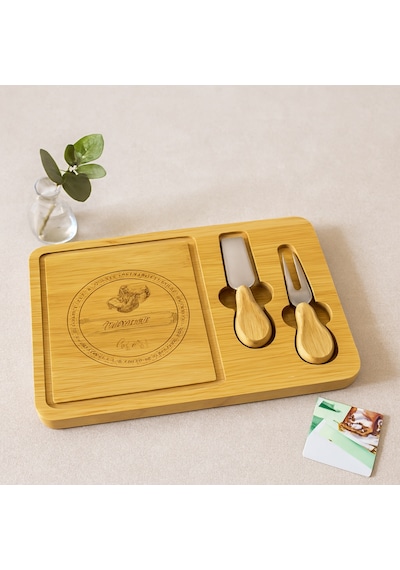 Bambu Peynir Sunum Panosu 19x29 Cm - Ahşap Saplı Bıçaklı