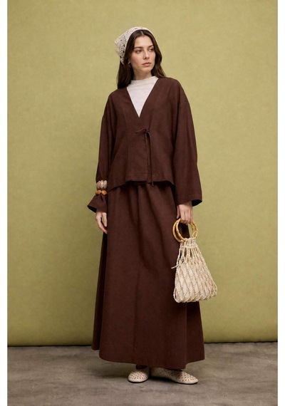 Defacto Regular Fıt Keten Karışımlı Kahverengi Kimono I1780ax26hsbn330 Kahve-bn330