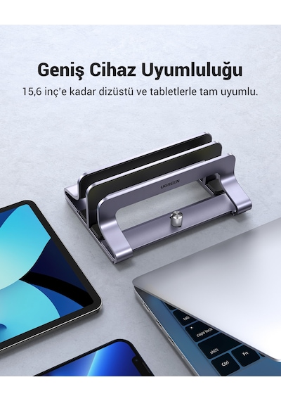 Ugreen Alüminyum Çift Yuvalı Notebook Apple Uyumlu MacBook Dikey Masaüstü Standı, 60643