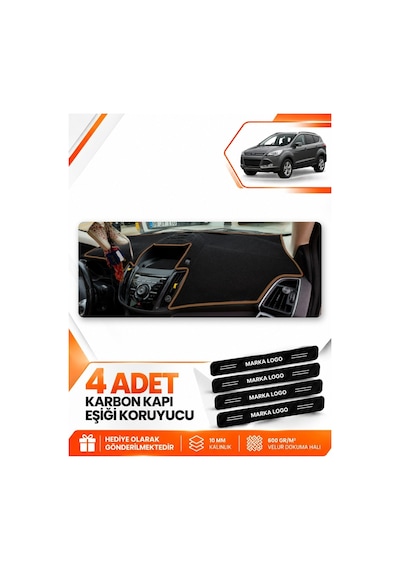 Ford Kuga 2013-2015 Uyumlu Ön Torpido Koruma Kılıfı Halısı Örtüsü - Siyah Kahverengi