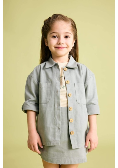 Defacto Kız Bebek Cepli Gabardin Uzun Kollu Gömlek B9654A524SPGN1102 Yeşil