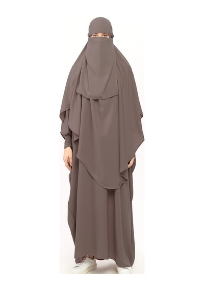 Altobeh Sultanbaş Nikaplı Çarşaf Cilbab Khimar Abaya Kolu Lastikli Hakim Yaka Peçeli Ferace Medine İpek Vizon 1412-149-s-m Vizon