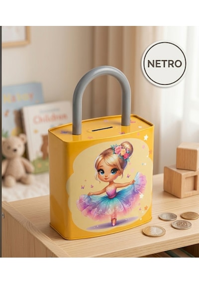 Kilit Şeklinde Dev Boy Kumbara 26x17 Cm Hediyelik Metal Kumbara Kapaklı Kolay Açılabilir Model 2 Li Tavşan Sarı