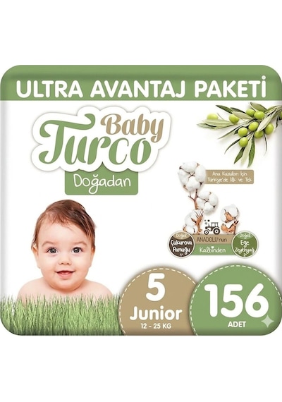 Baby Turco Doğadan Bebek Bezi Ultra Avantaj Paketi Junior 5 Numara 156 Adet