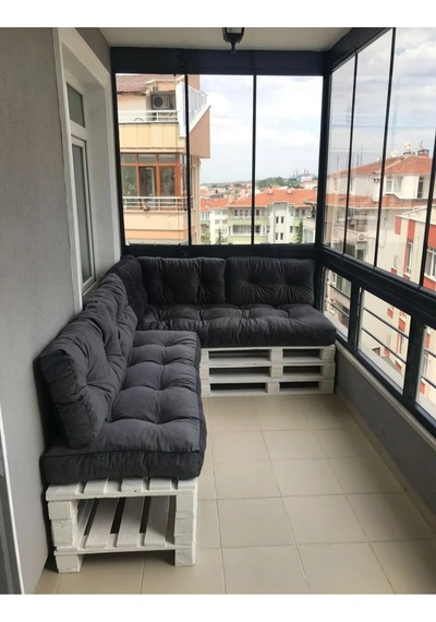 Şark Köşesi Ve Palet Minderi Sadece Minder Dahildir 2 Oturma Minderi 2 Sırt Dayama Minderi Antrasit Gri