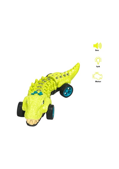 1 Adet Işıklı Müzikli Hareketli Dinozor Figürlü Yürüyen Araba 31 Cm Çok Renkli