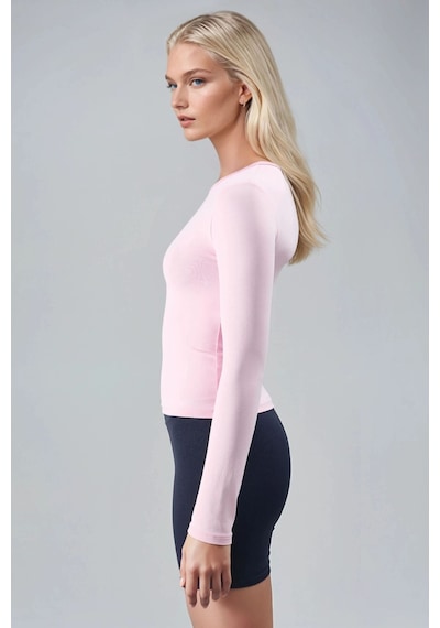 Hiccup Busem Slim Fit Yuvarlak Yaka Uzun Kollu Bluz Toz Pembe